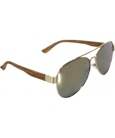 Fashion Culture Women's Fresh Pink Mirrored Lens Aviator Wooden Frame Sunglasses, Gold $15.88 Aviator