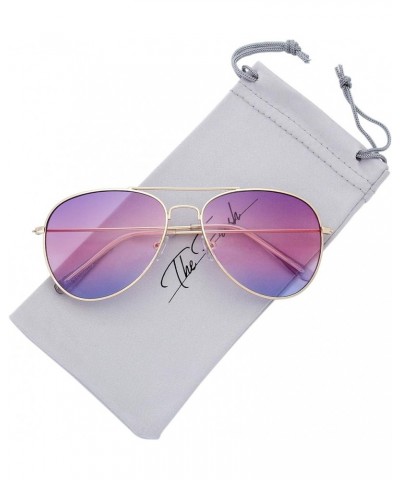 Classic Metal Frame Oceanic Color Lens Aviator Sunglasses Gift Box 6-gold Purple /Blue $8.84 Designer