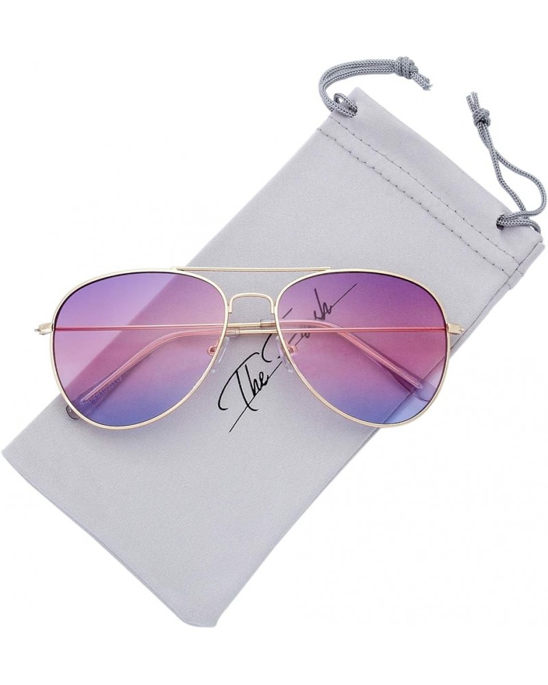 Classic Metal Frame Oceanic Color Lens Aviator Sunglasses Gift Box 6-gold Purple /Blue $8.84 Designer