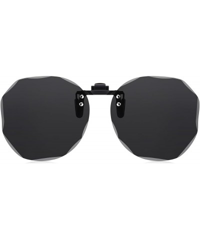 Polygon Clip On Sunglasses for Women Men Over Prescription Glasses Polarized Flip Up Fit Over Sunglasses Black $10.50 Oversized