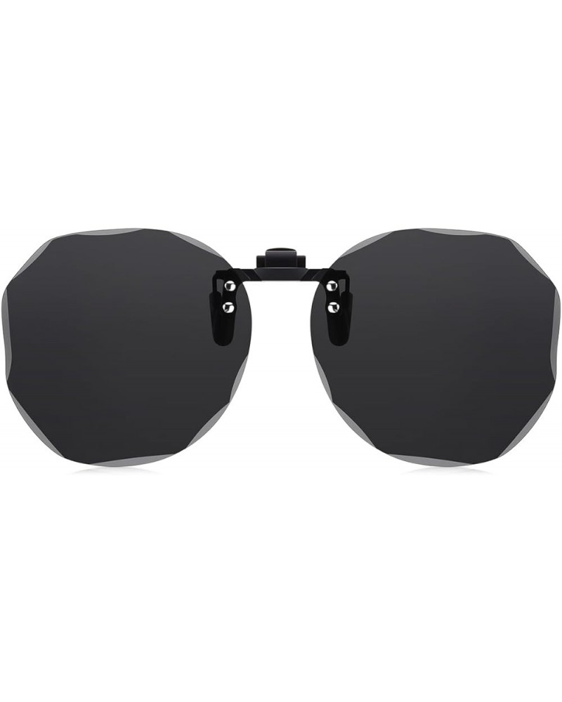 Polygon Clip On Sunglasses for Women Men Over Prescription Glasses Polarized Flip Up Fit Over Sunglasses Black $10.50 Oversized