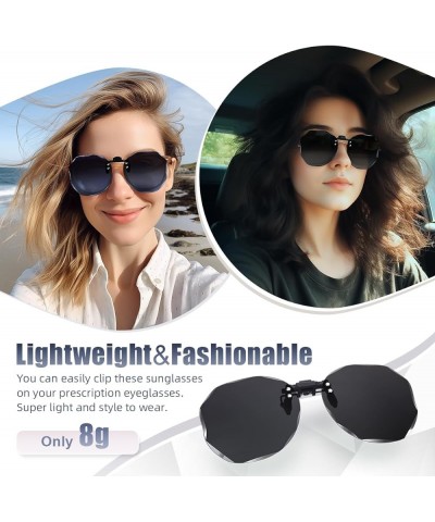 Polygon Clip On Sunglasses for Women Men Over Prescription Glasses Polarized Flip Up Fit Over Sunglasses Black $10.50 Oversized