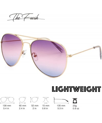 Classic Metal Frame Oceanic Color Lens Aviator Sunglasses Gift Box 6-gold Purple /Blue $8.84 Designer