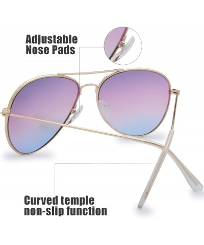 Classic Metal Frame Oceanic Color Lens Aviator Sunglasses Gift Box 6-gold Purple /Blue $8.84 Designer