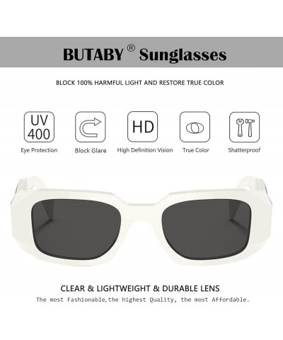 Trendy Rectangle Sunglasses for Women Men Retro Sun Glasses Vintage Fashion Square Frame Black Frame Grey Lens+white Frame Gr...