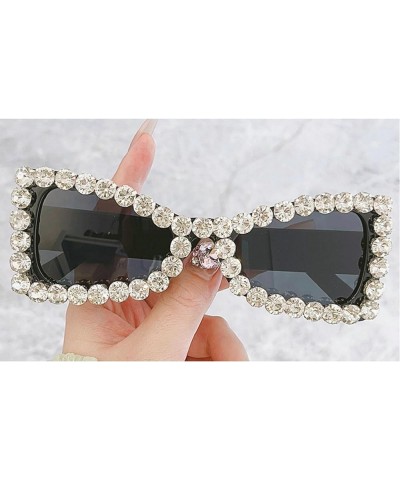 Cute Butterfly Diamond Sunglasses for Women Vintage Square Sparkling Crystal Trendy Retro Rhinestone Sunglasses Black $9.33 B...