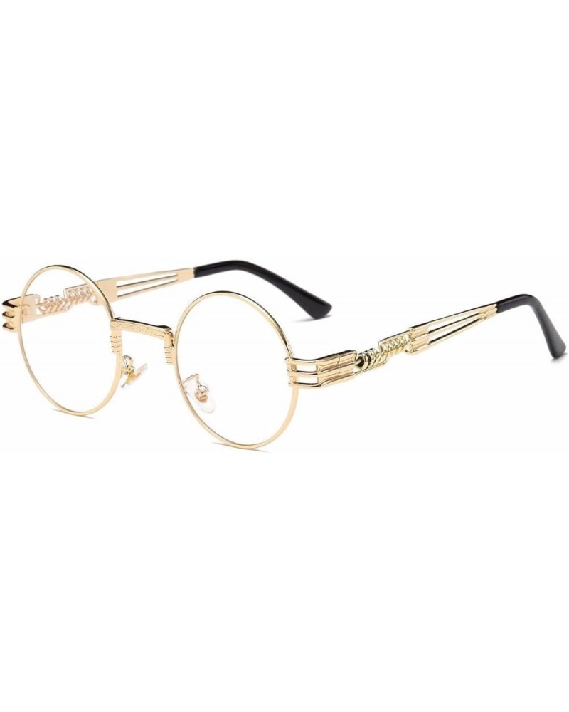 Round Classic Luxury Steampunk Sunglasses Gold Metallic Frame Clear $10.80 Round