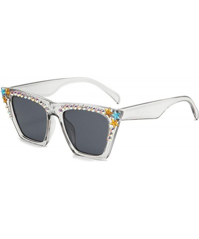 Sparkling Crystal Cat Eye Sunglasses for Women Trendy UV Protection Shiny Bling Diamond Rhinestone Sunglasses Ladies Gray $10...