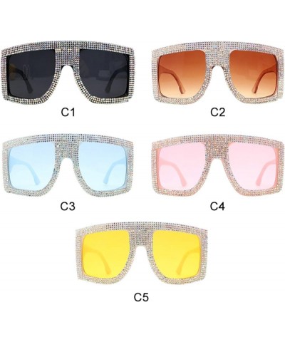 Luxury Oversized Diamonds Sunglasses Women Trends Square Curved Sun Glasses Female Rhinestone bling Eyewear Shades Blue $10.3...