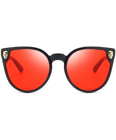 Rimless Skull Design Cat Eye Sunglasses UV400 Protection C5:black Frame + Red Mirror Lens $13.10 Designer