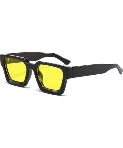 Thick Square Frame Sunglasses for Women Men Fashion Chunky Rectangle Sun Glasses Black Shades 13 Black/Yellow $10.00 Square