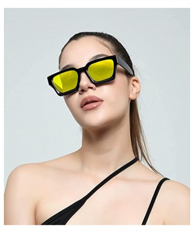 Thick Square Frame Sunglasses for Women Men Fashion Chunky Rectangle Sun Glasses Black Shades 13 Black/Yellow $10.00 Square