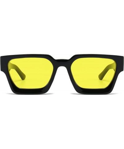 Thick Square Frame Sunglasses for Women Men Fashion Chunky Rectangle Sun Glasses Black Shades 13 Black/Yellow $10.00 Square