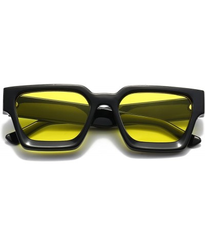 Thick Square Frame Sunglasses for Women Men Fashion Chunky Rectangle Sun Glasses Black Shades 13 Black/Yellow $10.00 Square