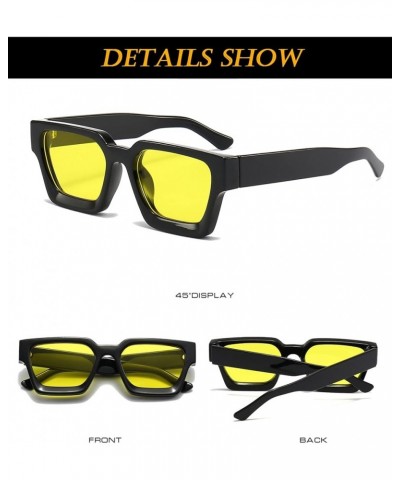 Thick Square Frame Sunglasses for Women Men Fashion Chunky Rectangle Sun Glasses Black Shades 13 Black/Yellow $10.00 Square