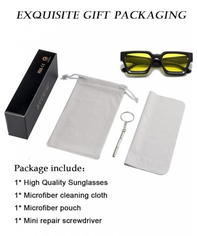 Thick Square Frame Sunglasses for Women Men Fashion Chunky Rectangle Sun Glasses Black Shades 13 Black/Yellow $10.00 Square