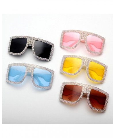 Luxury Oversized Diamonds Sunglasses Women Trends Square Curved Sun Glasses Female Rhinestone bling Eyewear Shades Blue $10.3...