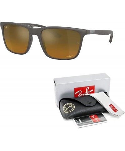 RB4385 Rectangle Sunglasses for Men + BUNDLE With Designer iWear Complimentary Eyewear Kit Matte Brown / Brown Mirror Gold Po...