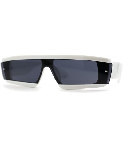 Womens Mod Flat Top Narrow Shield Exposed Side Lens Sunglasses White Black $10.10 Rectangular