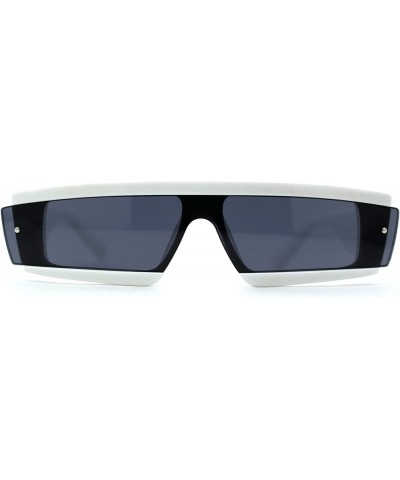 Womens Mod Flat Top Narrow Shield Exposed Side Lens Sunglasses White Black $10.10 Rectangular