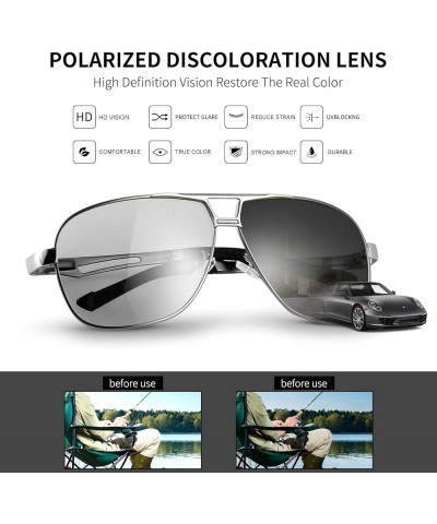 Photochromic Aviator Polarized Sunglasses UV400 Day and Night Driving Glasses For Men Women Spring Hinge Eyewear Grey Frame -...