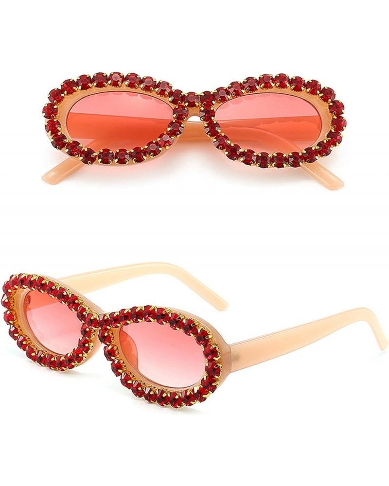 Diamond Sunglasses for Women Luxury Glasses Fashion Crystal Party Eyewear Retro Shiny Men Oval Rhinestone Sunglass Pink $10.2...