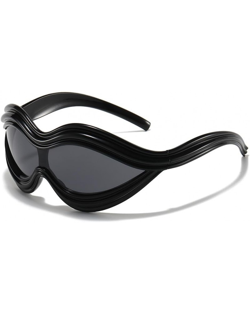 Wrap Around Oval Sunglasses for Womens Men Trendy Futuristic Y2K One Piece Sunglasses Oversized 2000s Design Black $10.79 Oval