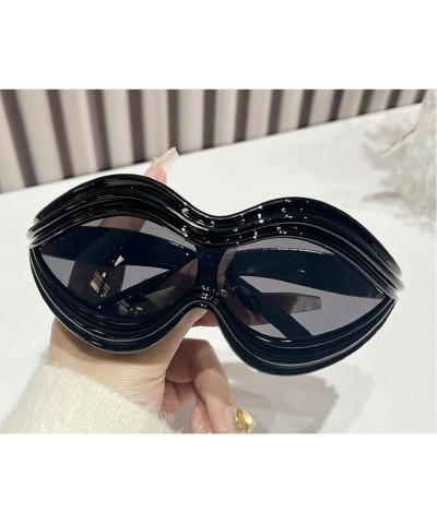 Wrap Around Oval Sunglasses for Womens Men Trendy Futuristic Y2K One Piece Sunglasses Oversized 2000s Design Black $10.79 Oval