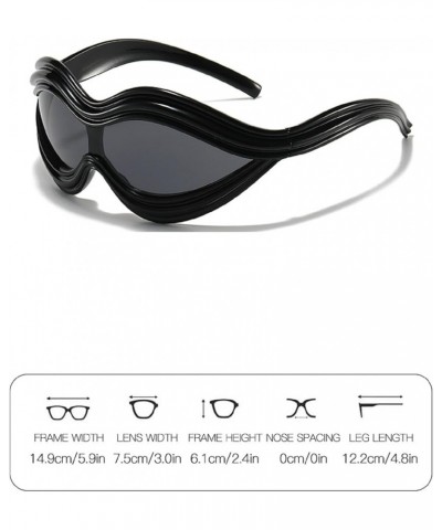 Wrap Around Oval Sunglasses for Womens Men Trendy Futuristic Y2K One Piece Sunglasses Oversized 2000s Design Black $10.79 Oval