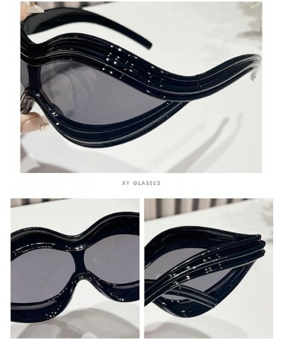 Wrap Around Oval Sunglasses for Womens Men Trendy Futuristic Y2K One Piece Sunglasses Oversized 2000s Design Black $10.79 Oval