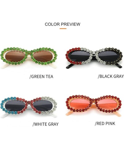 Diamond Sunglasses for Women Luxury Glasses Fashion Crystal Party Eyewear Retro Shiny Men Oval Rhinestone Sunglass Pink $10.2...