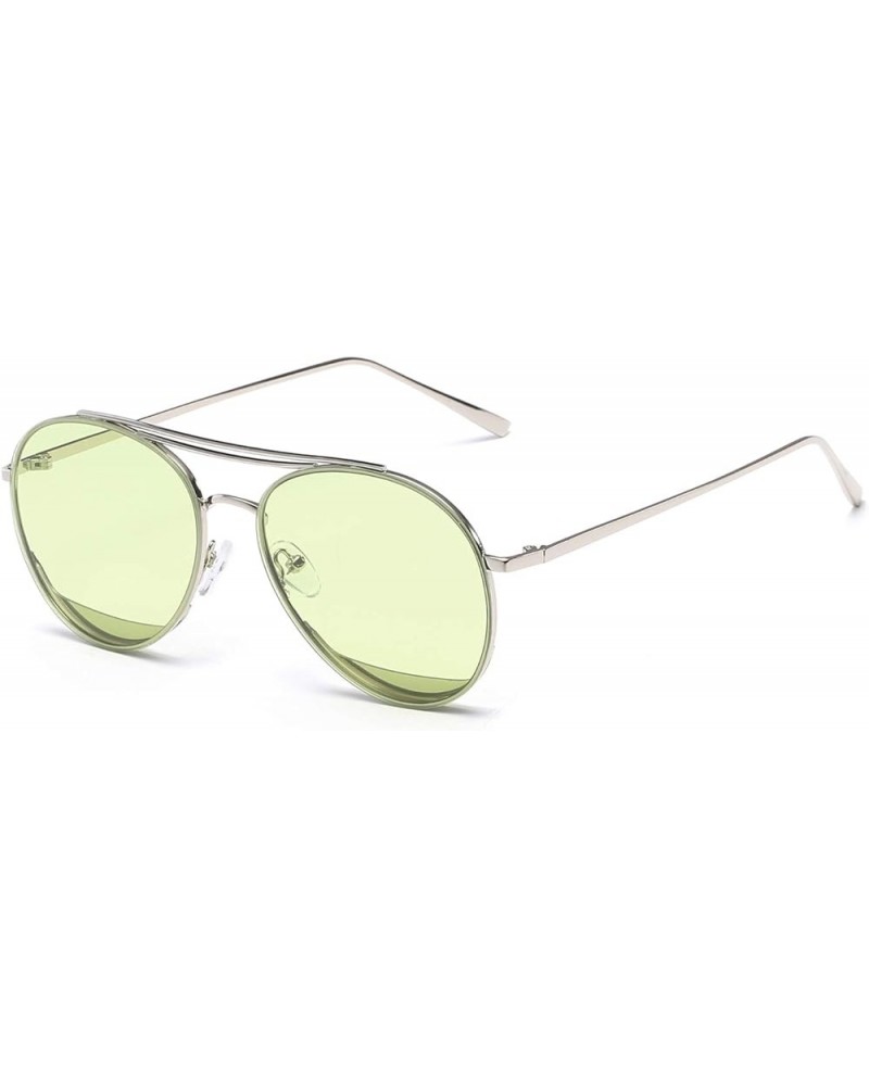 Colorful Tinted Lens Metal Frame Aviator Sunglasses Light Color Lens Glasses C7 Sliver Frame/Tinted Green Lens $7.79 Aviator