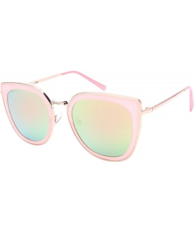 Square Cat Eye Sunnies w/Flat Color Mirrored Lens 3306-FLREV Jelly Pink Pink $10.41 Square