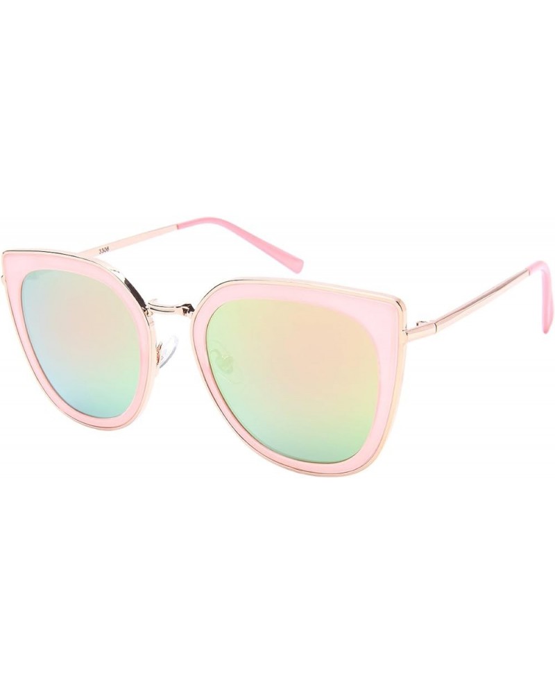 Square Cat Eye Sunnies w/Flat Color Mirrored Lens 3306-FLREV Jelly Pink Pink $10.41 Square