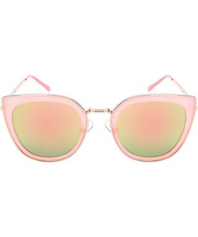 Square Cat Eye Sunnies w/Flat Color Mirrored Lens 3306-FLREV Jelly Pink Pink $10.41 Square