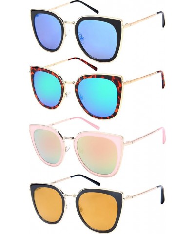 Square Cat Eye Sunnies w/Flat Color Mirrored Lens 3306-FLREV Jelly Pink Pink $10.41 Square