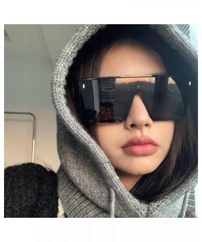 Y2K Square Oversized Sunglasses for Women Men Big Flat Top Fashion Shield Large UV Protection Rimless Shades Black $11.00 Ove...