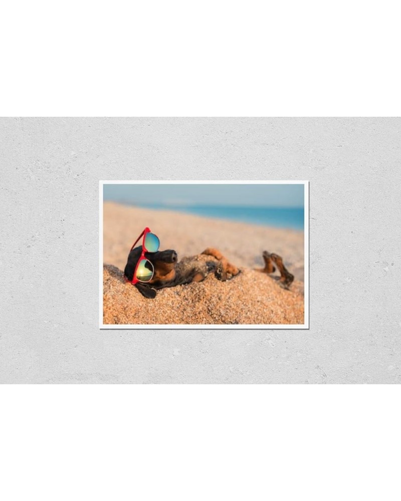 Wall Art Poster Print of Beautiful Dog of Dachshund, Black and Tan, Buried in The Sand at The Beach Sea on Summer Vacation Ho...