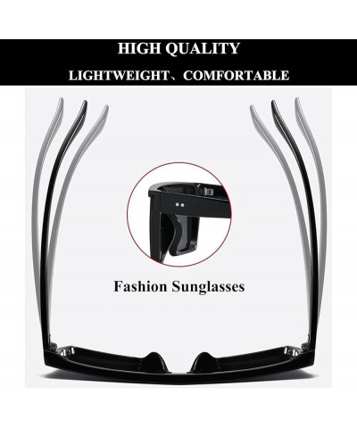 Square Oversized Sunglasses for Women Men Trendy Flat Top Sun Glasses Big Frame Shades Black Frame Silver Lens $6.95 Square