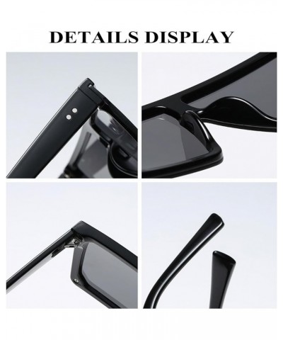 Square Oversized Sunglasses for Women Men Trendy Flat Top Sun Glasses Big Frame Shades Black Frame Silver Lens $6.95 Square