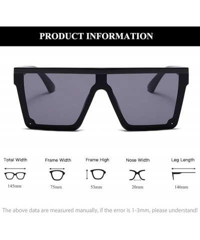 Square Oversized Sunglasses for Women Men Trendy Flat Top Sun Glasses Big Frame Shades Black Frame Silver Lens $6.95 Square