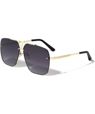 Oversized Square Sport Pilot Aviator Sunglasses with Floating Lenses Gold & Black Frame - Black Gradient Lenses $10.77 Aviator