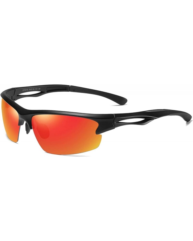 Men Sport Polarized Sunglasses Outdoor Driving Fishing Cycling Sun Glasses TR90 Ultralight F916 C6 Matte Black/Red $11.39 Sport