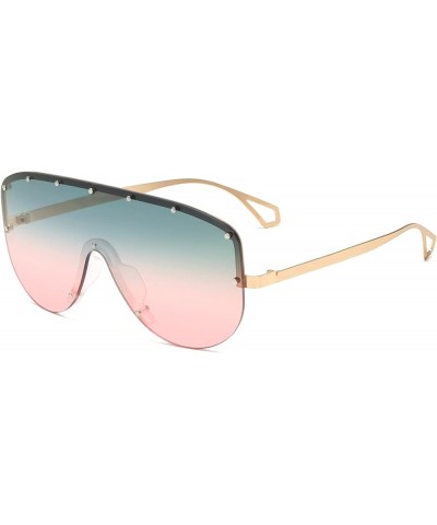 Retro Polarized Sunglasses for Women Men, Designer Style Trendy UV Protection Large Frameless Shades Sunnies Green Pink $8.69...