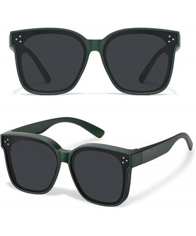 Trendy Oversized Square Cateye Polarized Sunglasses for Women and Men Ultra Light TR Myopia Glasses Cover UV400 AM064 Green/G...