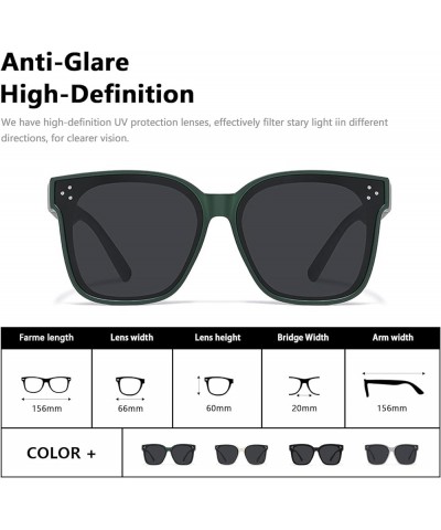 Trendy Oversized Square Cateye Polarized Sunglasses for Women and Men Ultra Light TR Myopia Glasses Cover UV400 AM064 Green/G...