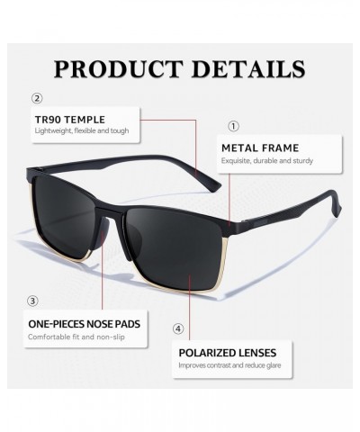 Classic Polarized Sunglasses for Men Lightweight TR90 Frame UV400 Protection Square Sunglasses A03 Black Gold Frame Grey Lens...