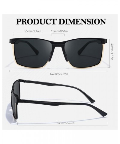 Classic Polarized Sunglasses for Men Lightweight TR90 Frame UV400 Protection Square Sunglasses A03 Black Gold Frame Grey Lens...