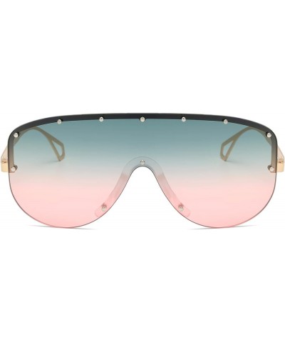 Retro Polarized Sunglasses for Women Men, Designer Style Trendy UV Protection Large Frameless Shades Sunnies Green Pink $8.69...