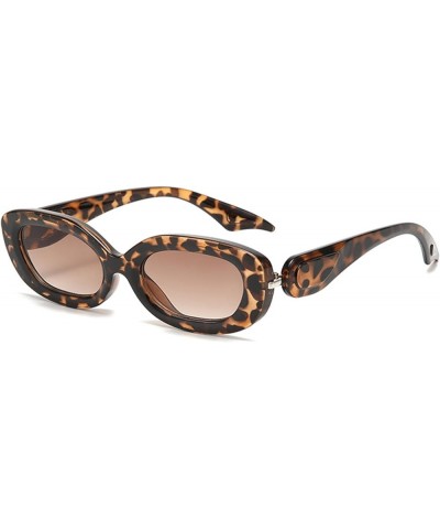 Trendy Small Oval Sunglasses for Women Fashion Vintage Narrow Frame Sun Glasses UV Protection 90s Leopard Frame/Gradient Brow...